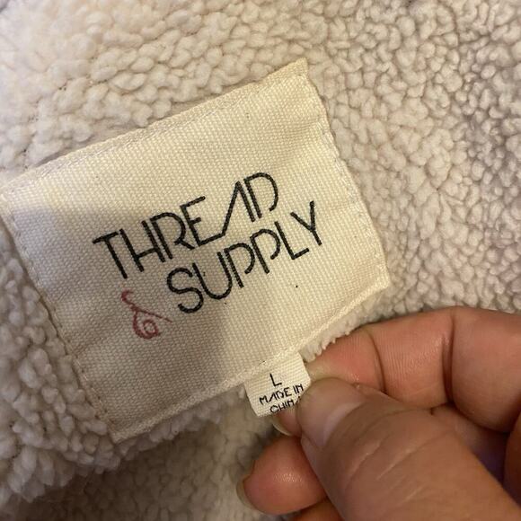 THREAD & SUPPLY Women L Utility Jacket Barn Chore Coat Khaki Fleece Lining Zip - Picture 3 of 14